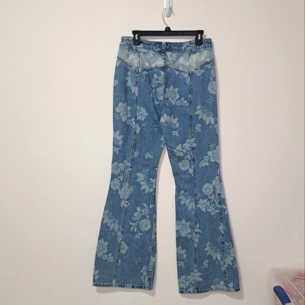 Free People Naomi Printed Flare Floral Wash Blue Western 29 NWOT - Picture 5 of 6